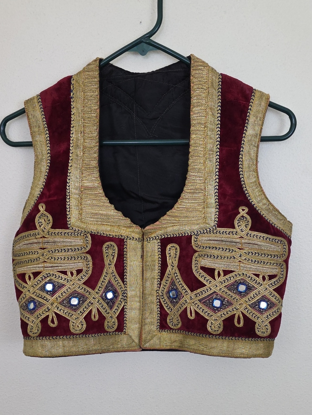 Vintage Embellished Burgundy Velvet W/ Gold Trim Women's Short Vest S
